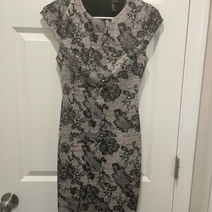 Forever 21 Black and Cream Floral Lace Midi Dress